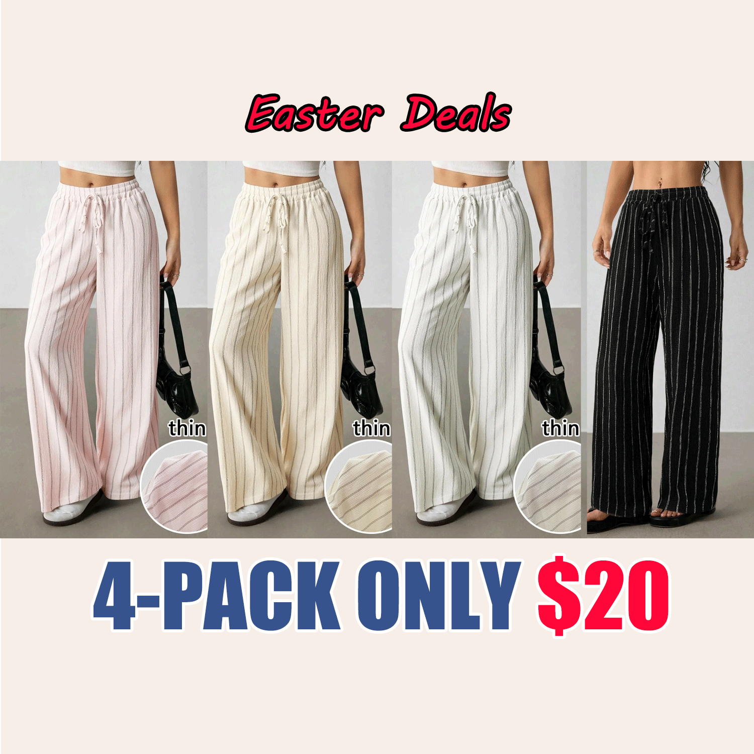 🔥Easter Sale!Women's Striped Waist-Tie Straight-Leg Loose Streetwear Pants