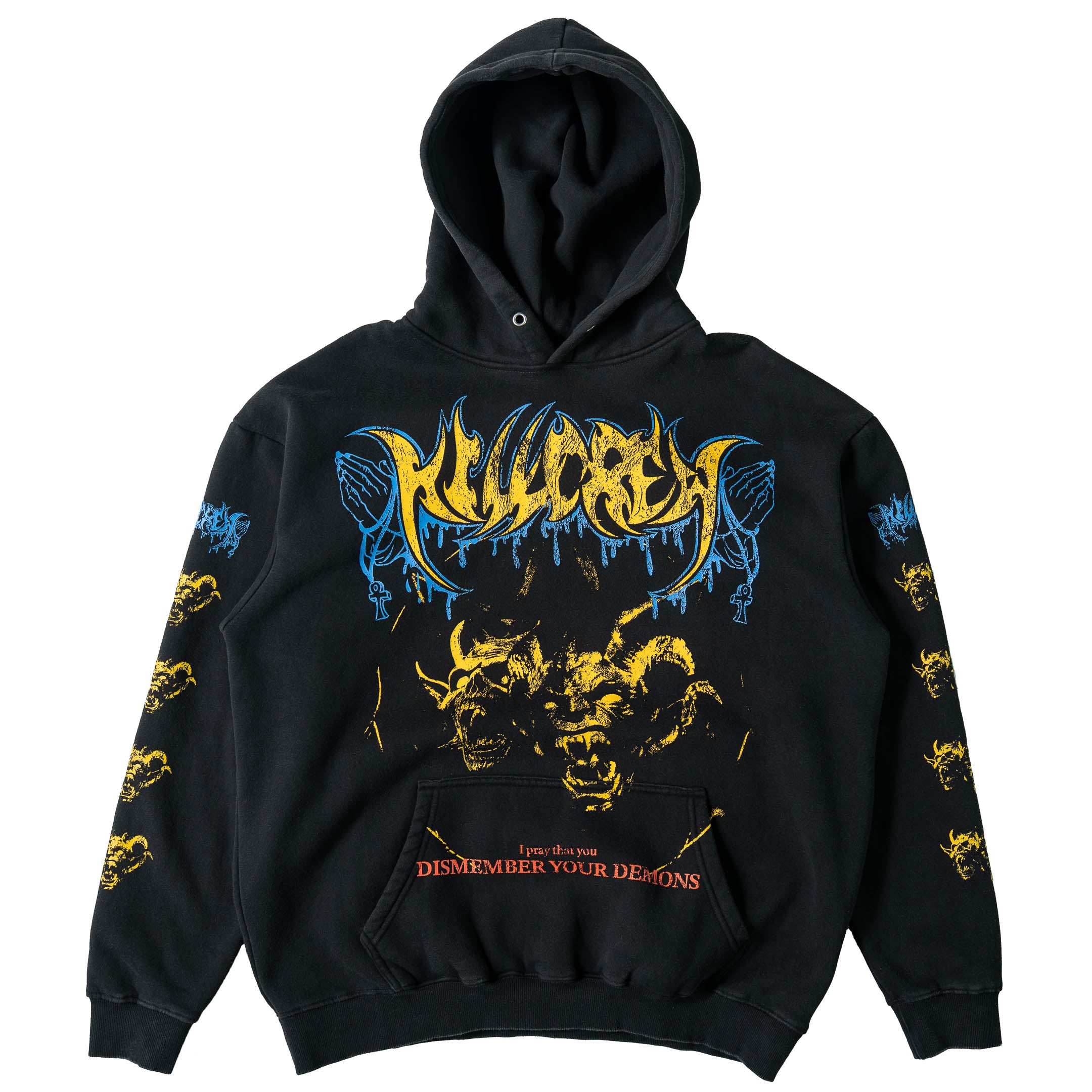 OVERSIZED LUX DISMEMBER YOUR DEMONS HOODIE - BLACK / YELLOW