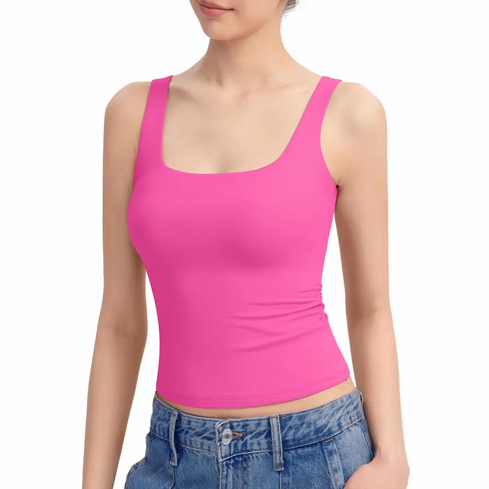 Women’s Square Neck Tank Top – Double Lined Sleeveless Minimalist Basic