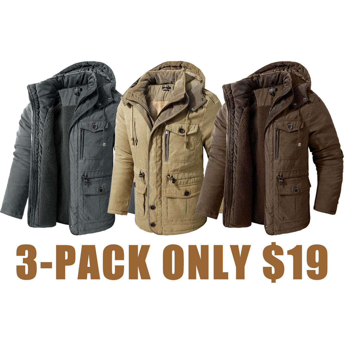 Men's Warm Winter Parka Fleece Coat Thick Padded Hooded Outdoor Casual Jacket