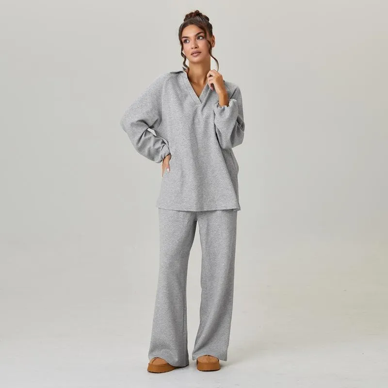 Women's Slouchy Solid Color V-Neck Loose Textured Pullover