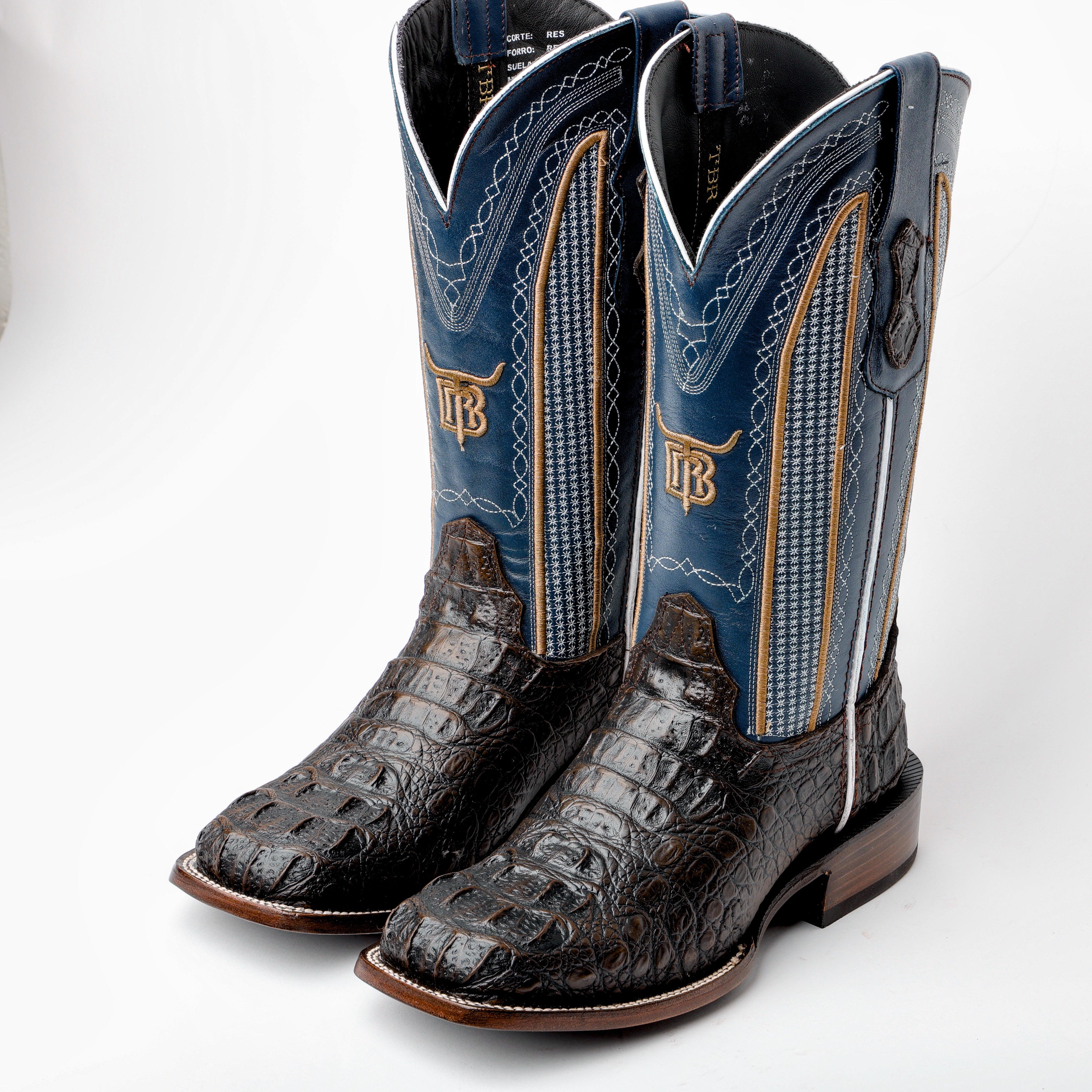 Dark Chocolate Caiman Neck Leather Boots - Square Toe