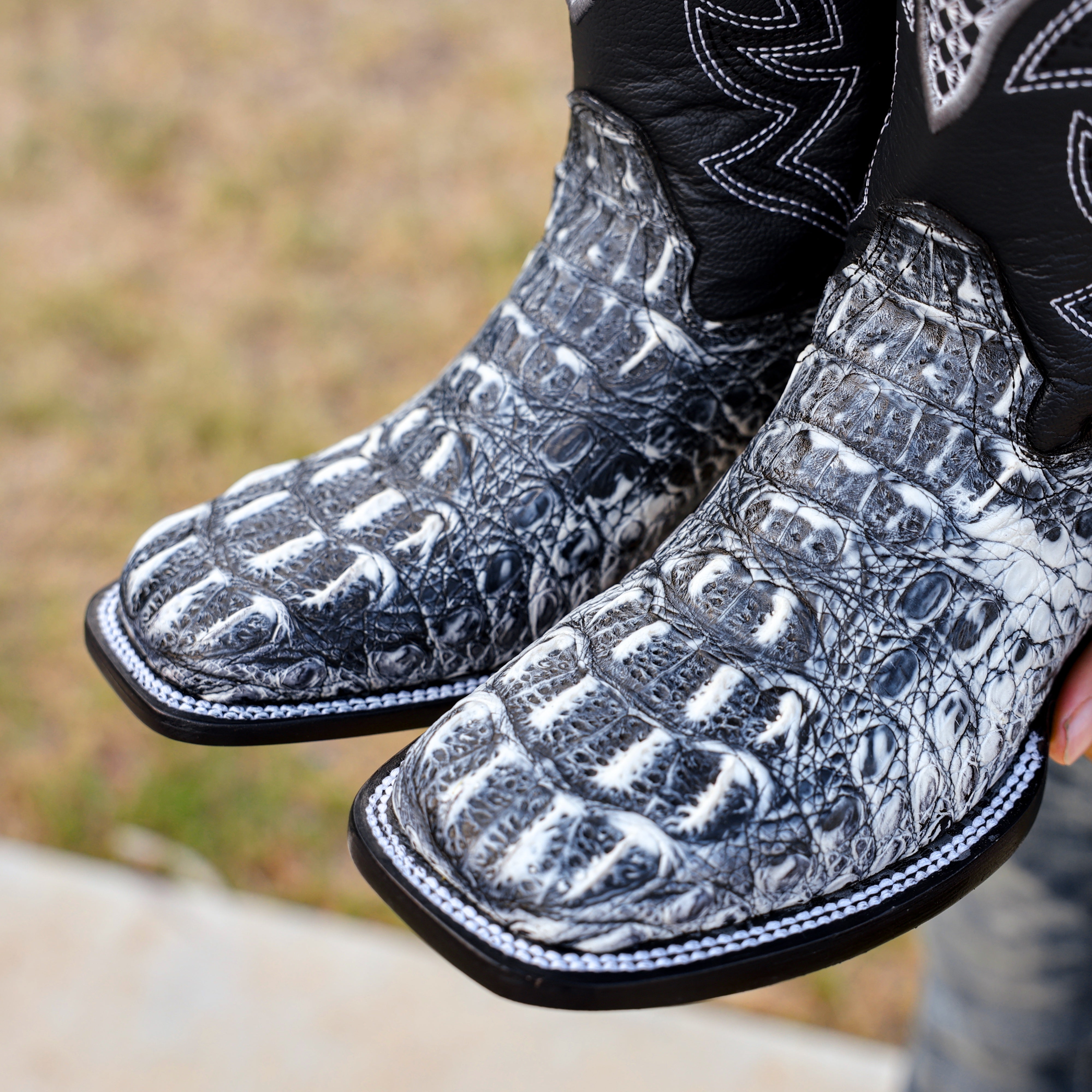 Rustic Eclipse Caiman Neck Leather Boots - Square Toe