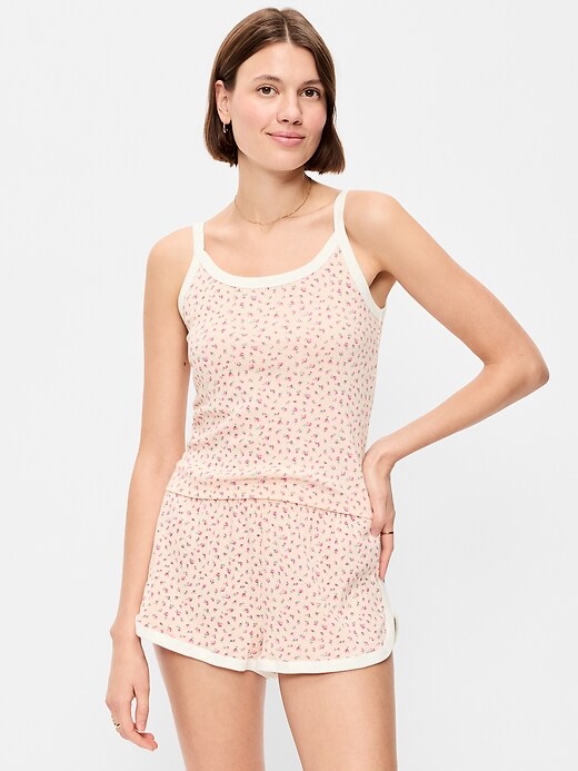 Pointelle Cami Tank Top Pink Floral