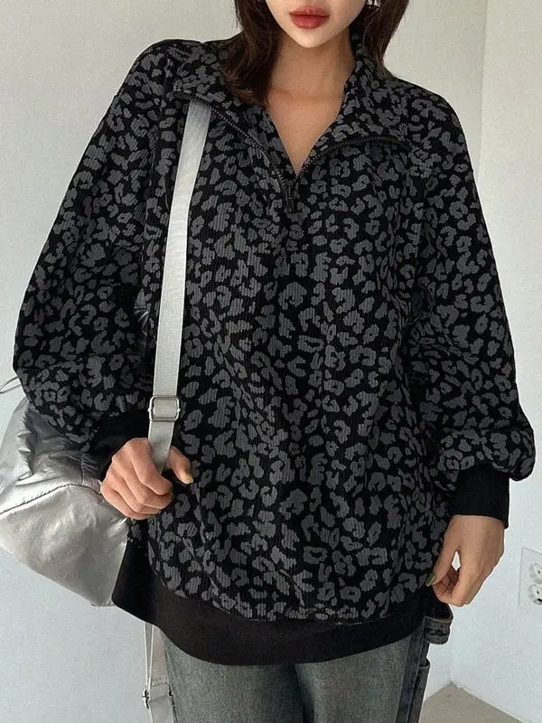 Women's Leopard Print Pullover Hoodie