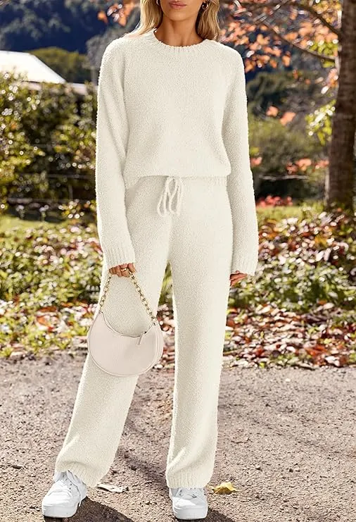 Womens Fuzzy Fleece Long Sleeve 2 Piece