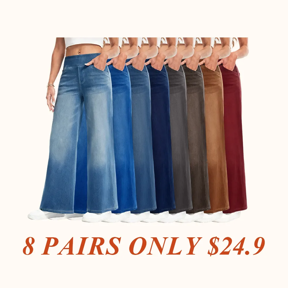 Wide Leg Stretchy Jeans for Women Loose Fit Elastic High Waist Pants