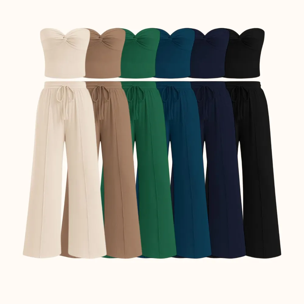 Two-Piece Sets For Women Summer Ribbed Strapless Twist Knot Tube Top Pants Set