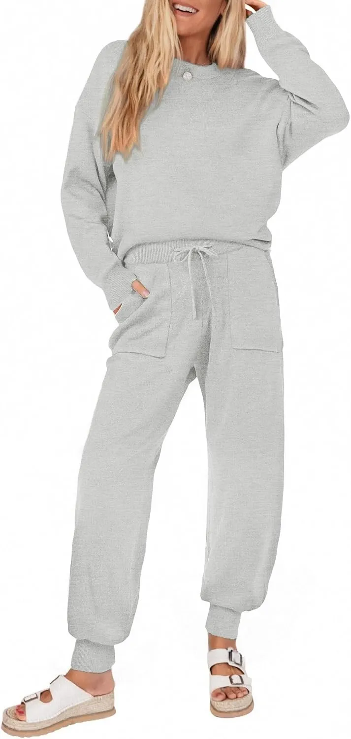 Women's Long Sleeve Knit Loungewear Set Jogger Pants Outfit