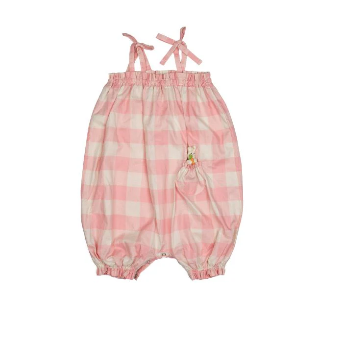 Bunny Pocket Romper -Pink Gingham