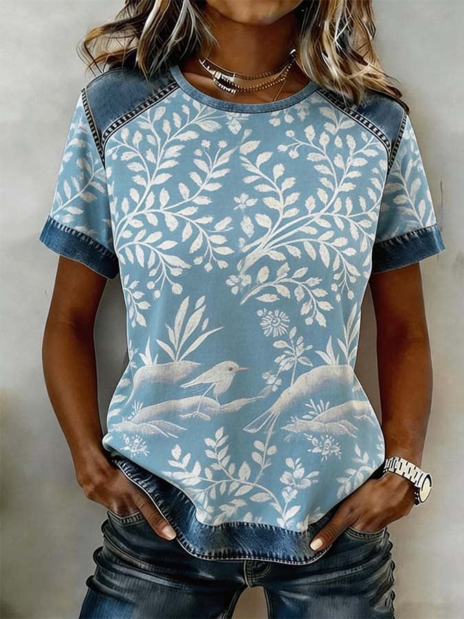 Women'S Casual Round-Neck Printed Top