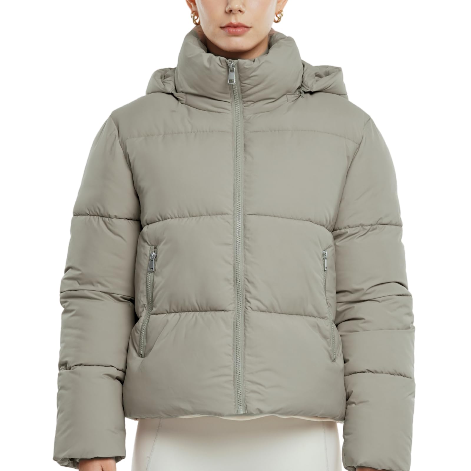 WarmCore Premium Short Puffer Jackets with Removable Hood & Optional Faux Fur Linging, Lady Casual Outerwear Longsleeves Zip Pockets Warm Quilted Coat