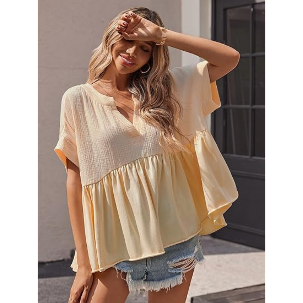 Womens Summer Babydoll Tops V Neck