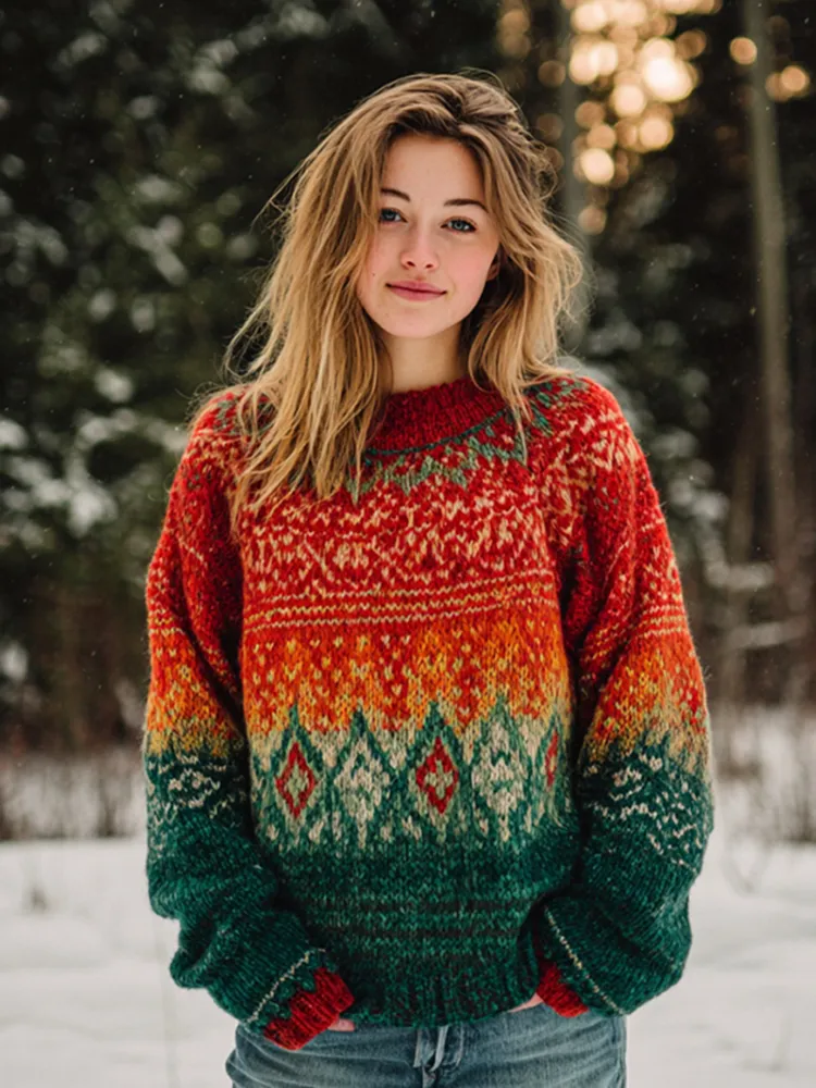 Women's Vintage Christmas Fair Isle Jacquard Knit Sweater