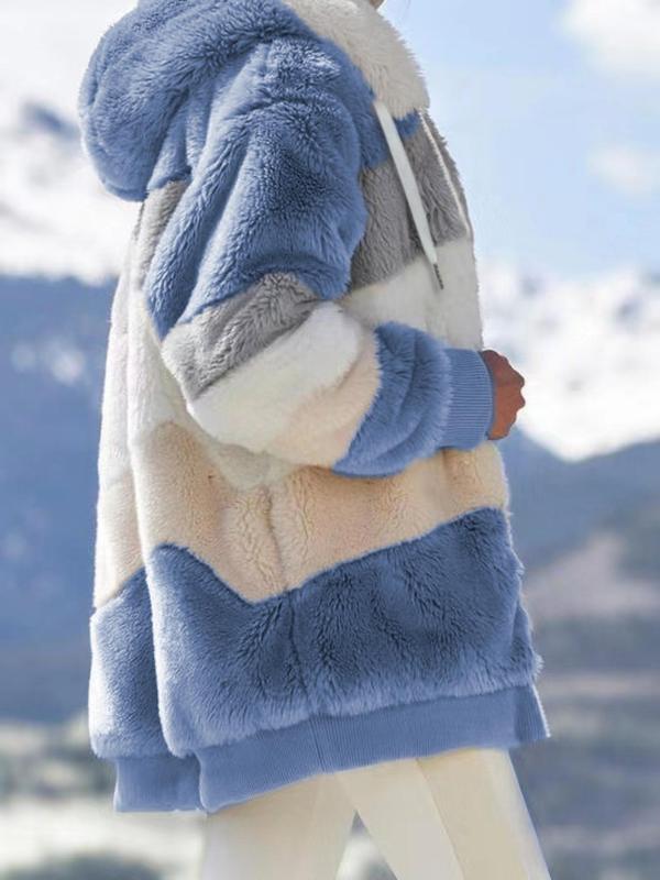 Women Long Warm Oversized Teddy Bear Coat Thick Fleece Faux Fur Hooded Jacket
