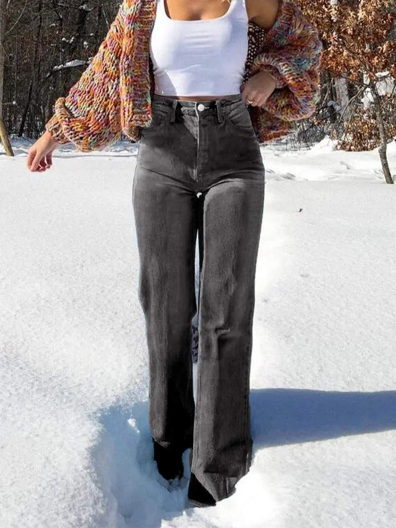 Women's Elastic Washed Casual Light Blue Wide-Leg Jeans