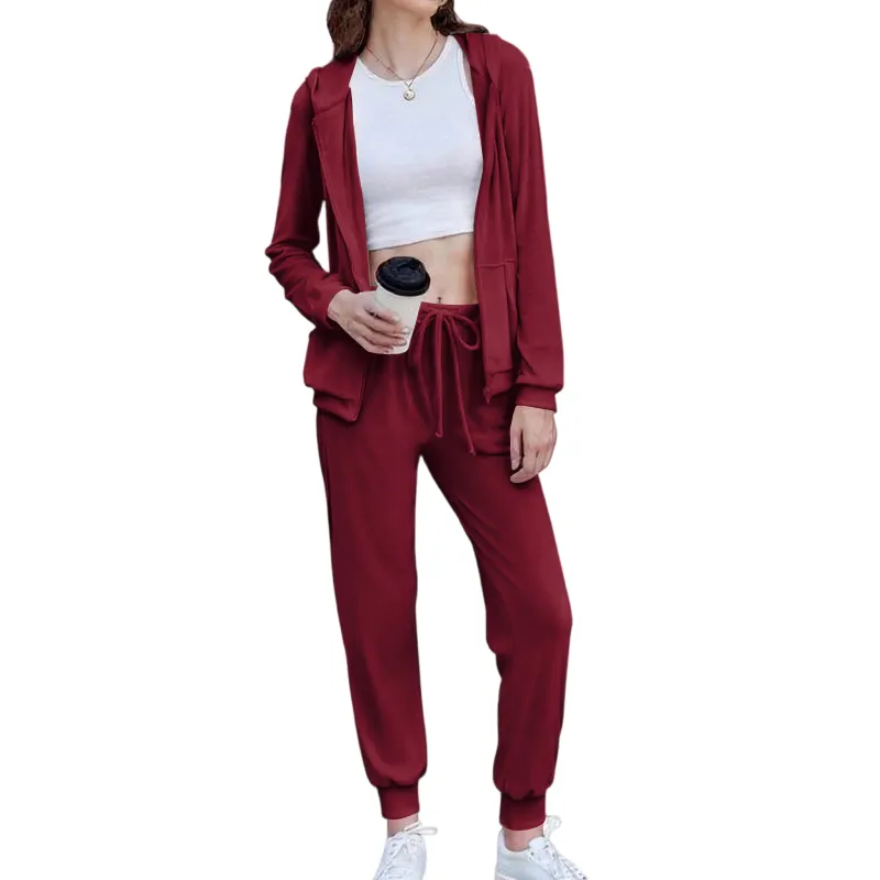 Women's Casual Velour Tracksuit Set Full Zipper Hoodie