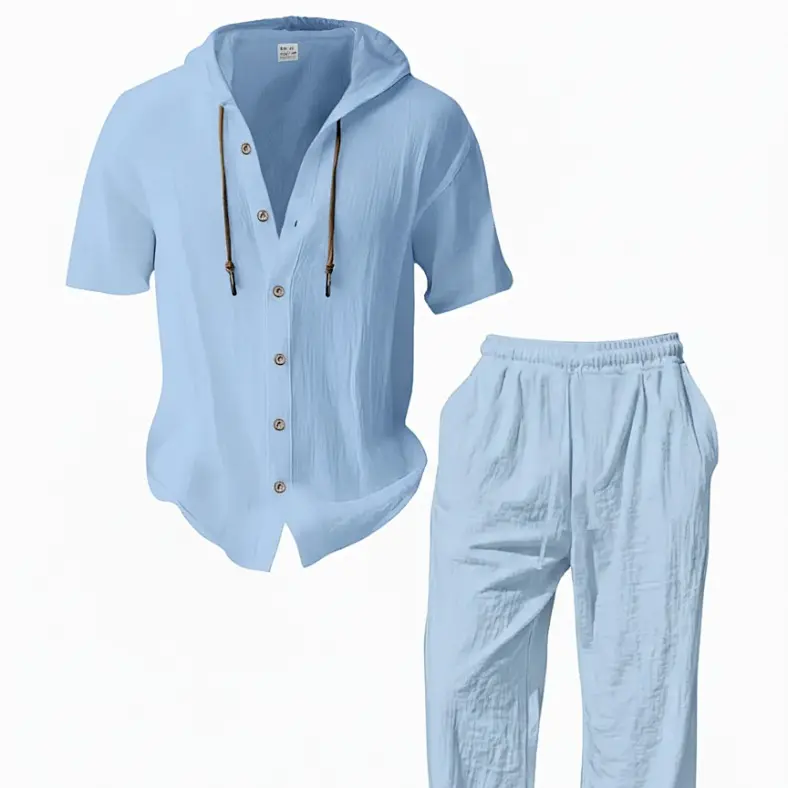Men’s lightweight two-piece set with a hood, casual vacation style