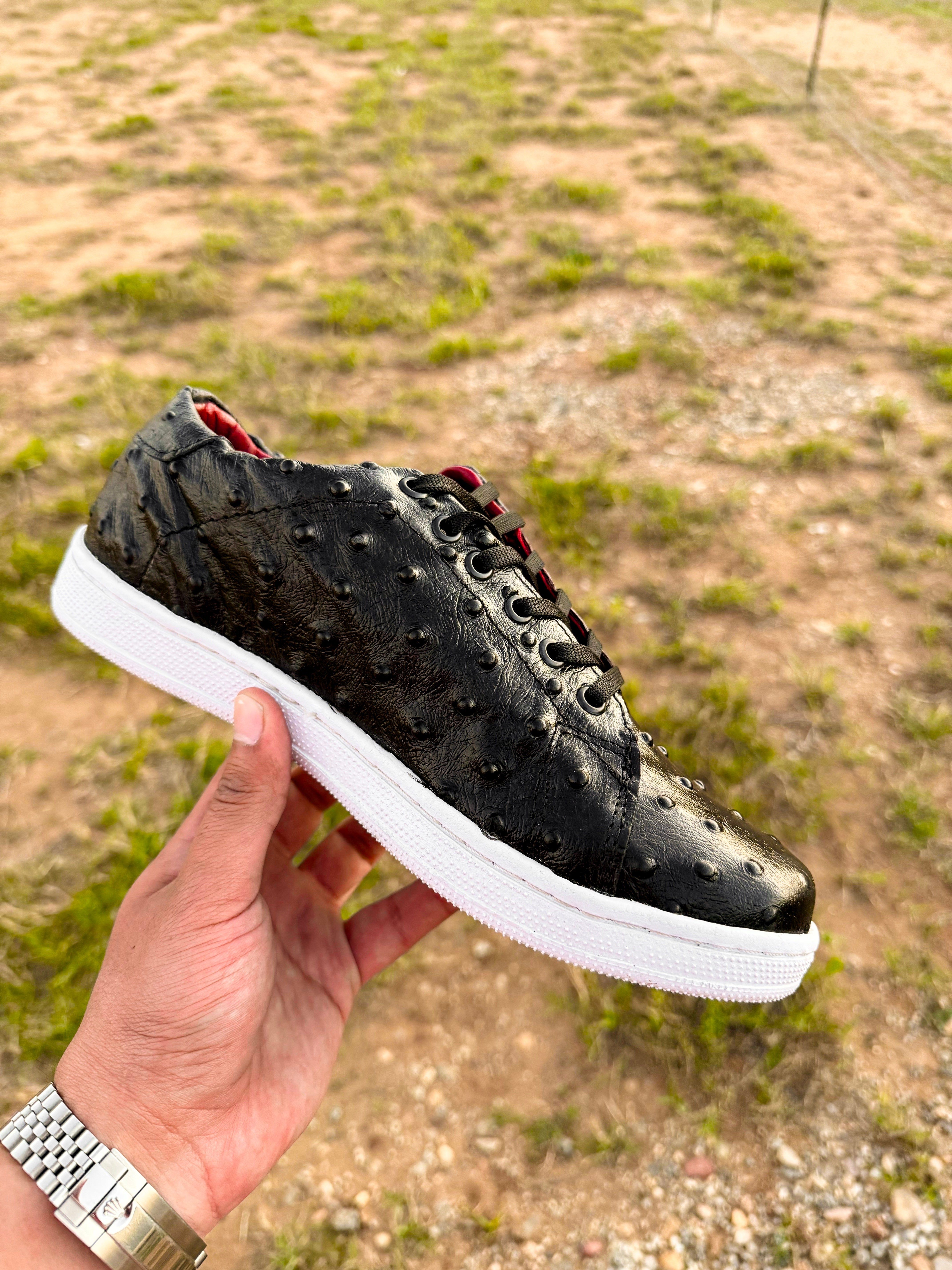 Black Ostrich Leather Shoes