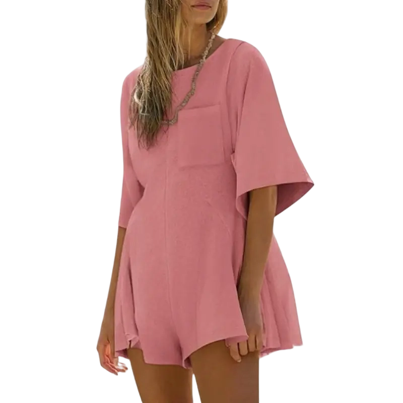 Women Spring Outfits Summer Casual Short Sleeve Crew Neck Loose Jumpsuits with Pocket