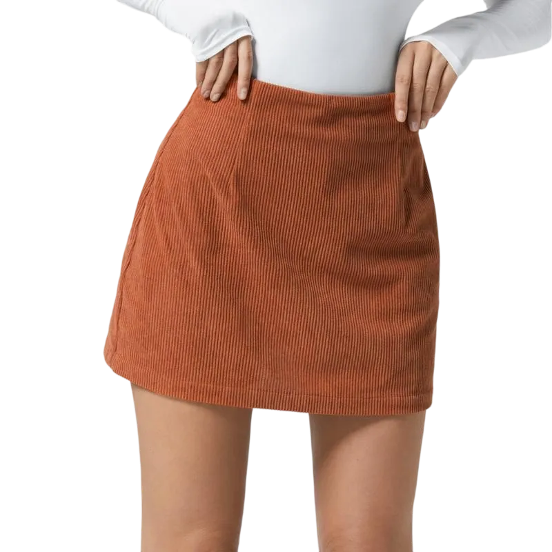 High Waisted Invisible Zipper A-line Corduroy Casual Skirt