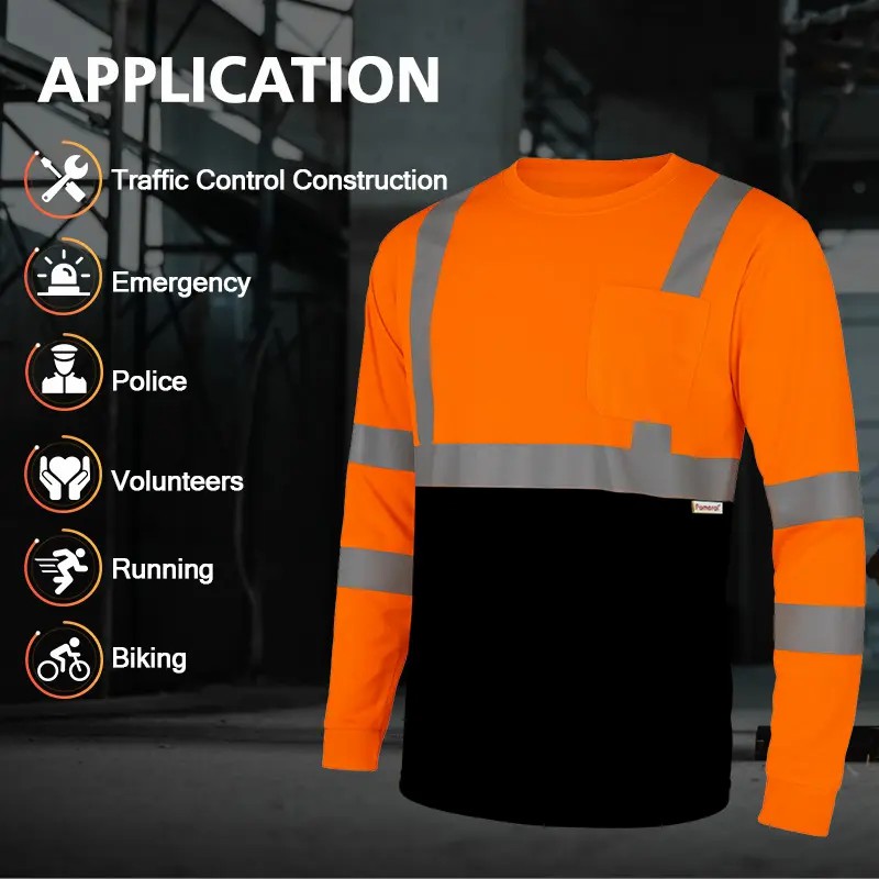 3/6-Pack High Vis Safety Long Sleeve | Reflective & Breathable Work T-Shirts with Pocket for Construction, Warehouses, Outdoor Work, Night Fishing