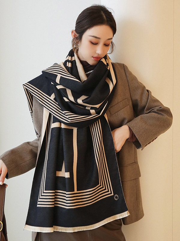 Vintage Keep Warm Striped Tasseled Shawl&Scarf