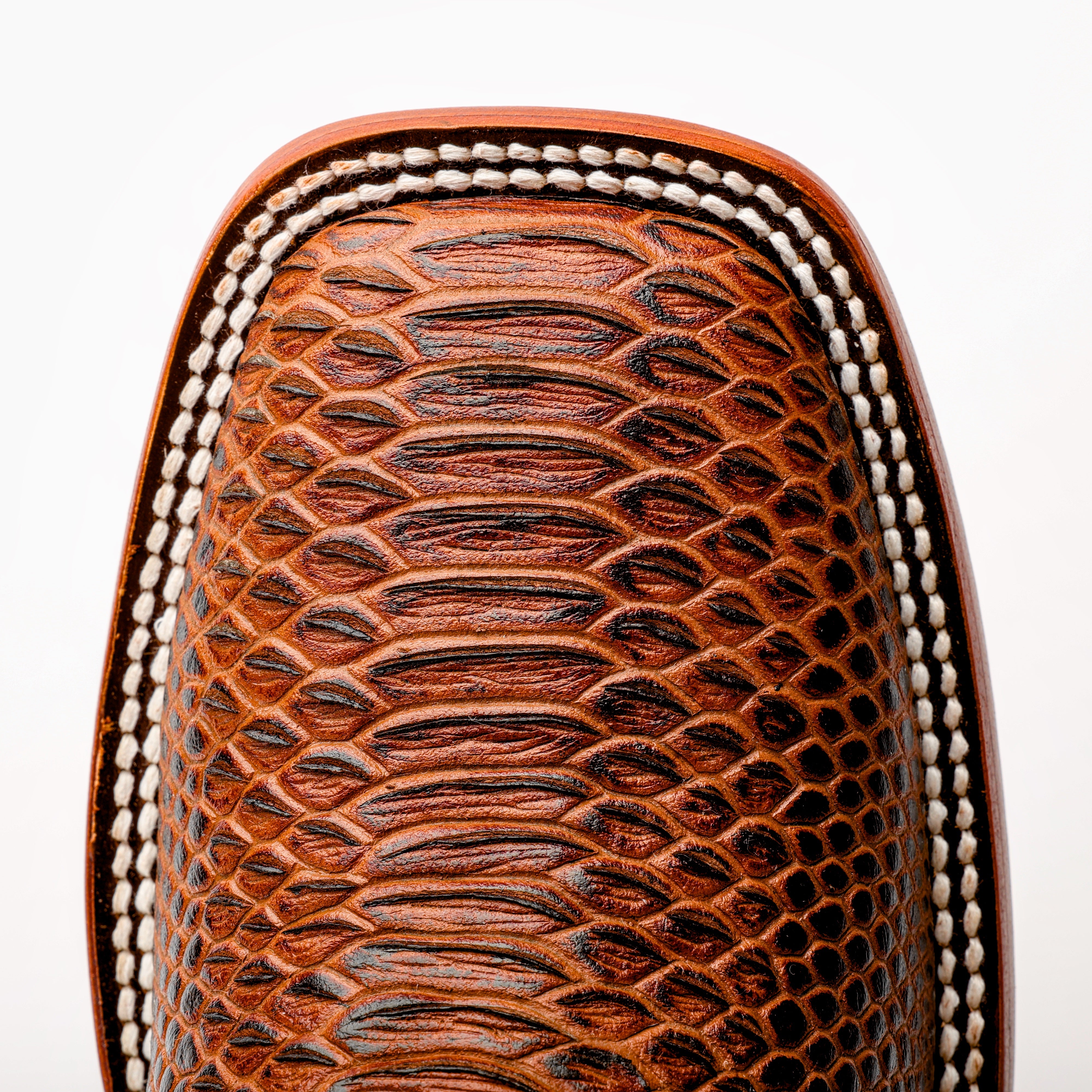 Cognac Python Leather Boots -Square Toe