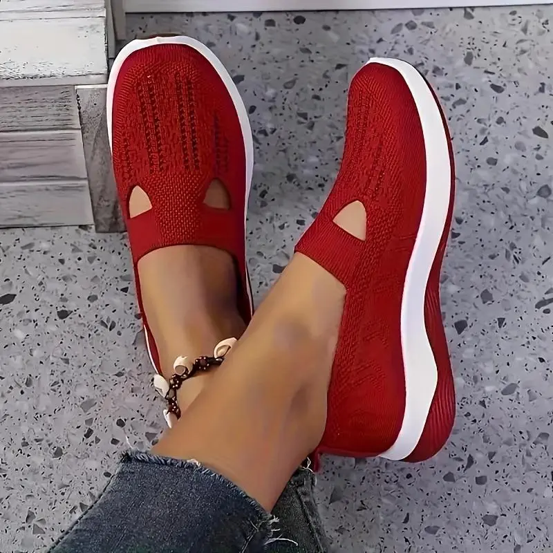 Women's Slip-Ons - Airy Mesh Sneakers with Hollow Cut-Out Design | Lightweight & Cute for Outdoor Walking