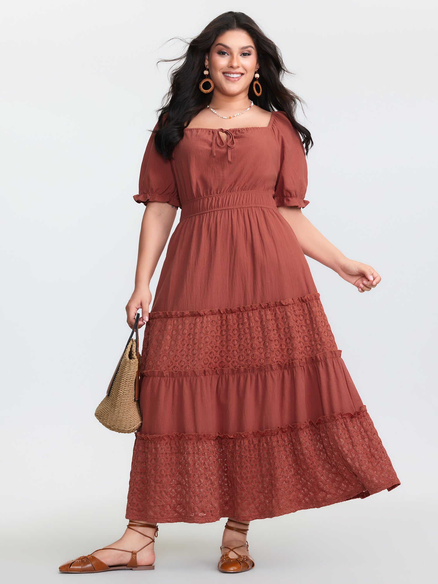 Pure Cotton Contrast Lace Tiered Maxi Dress