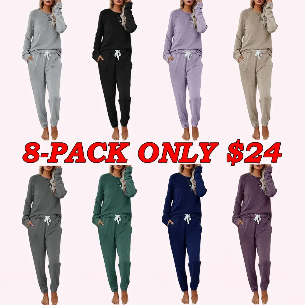 Women's Casual Solid Color 2 Piece Outfit Sweatsuit Set