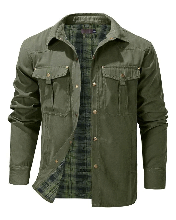Men’s Flannel-Lined Western Shacket Jacket – Outdoor Twill Shirt Jacket