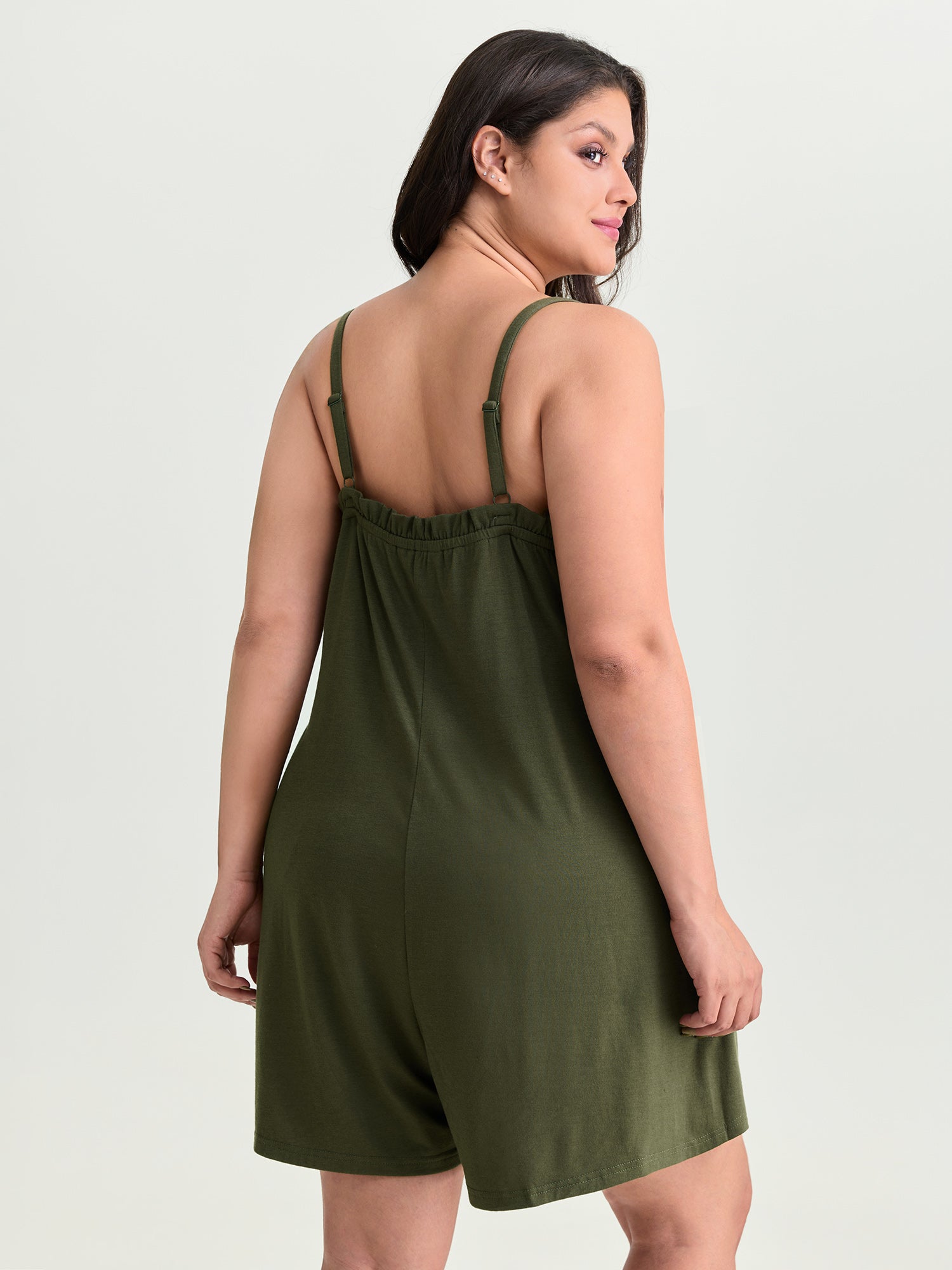 Supersoft Stretchy Ruffled Drawstring Neckline Romper