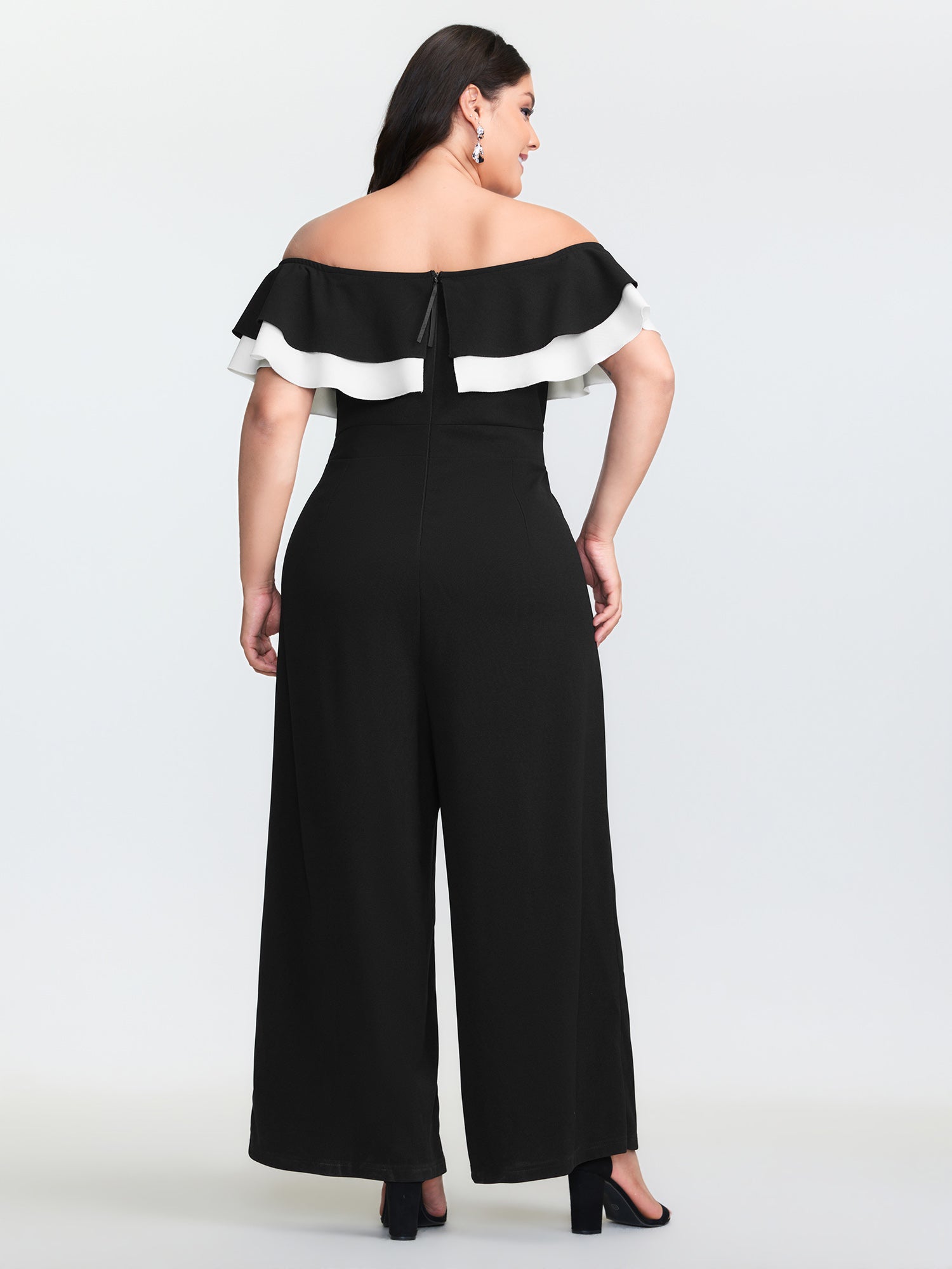 Off-Shoulder Lotus Leaf Neckline Jumpsuit