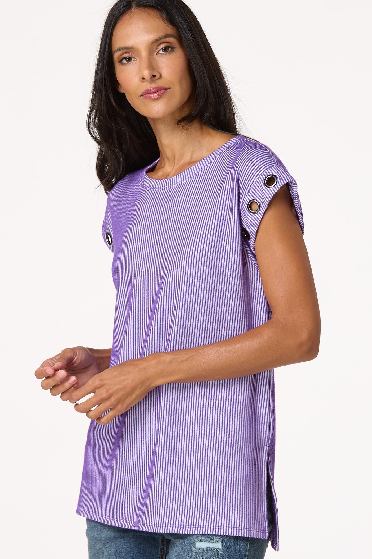 Stripe Grommet Sleeve Top