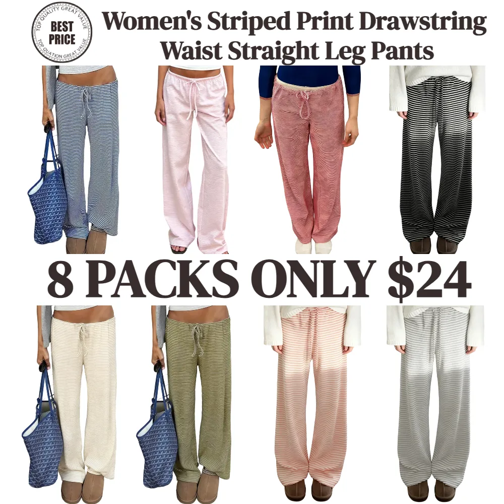 Women's Striped Drawstring Straight Leg Pants