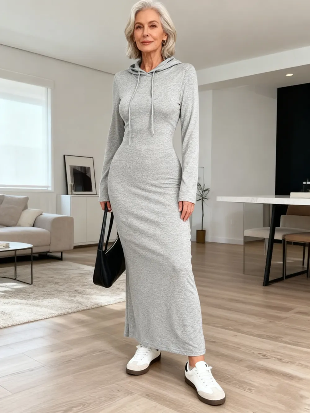 Hooded Slim Knit Dress Fall Winter Daily Wear