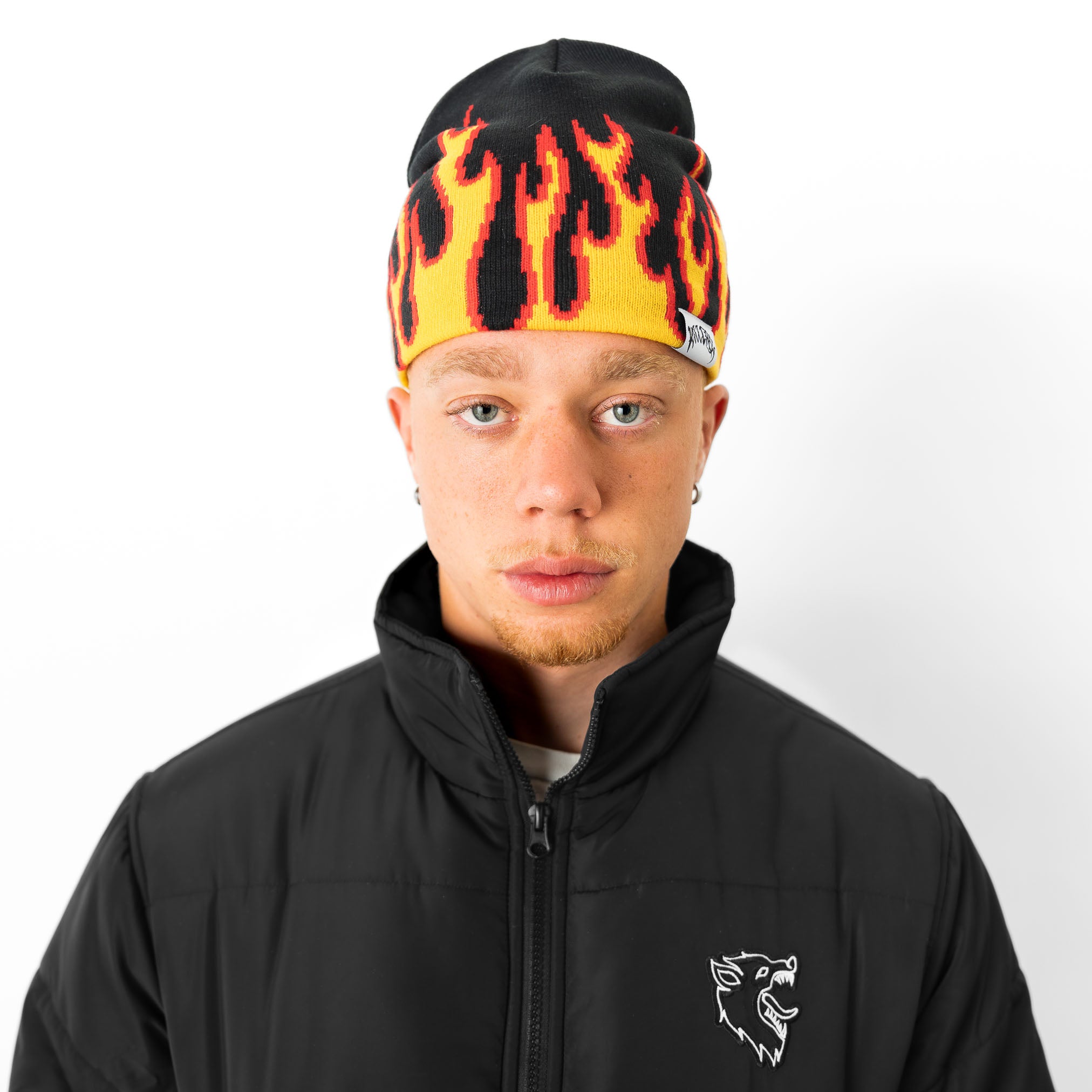 FLAME SKULL CAP BEANIE - BLACK / YELLOW