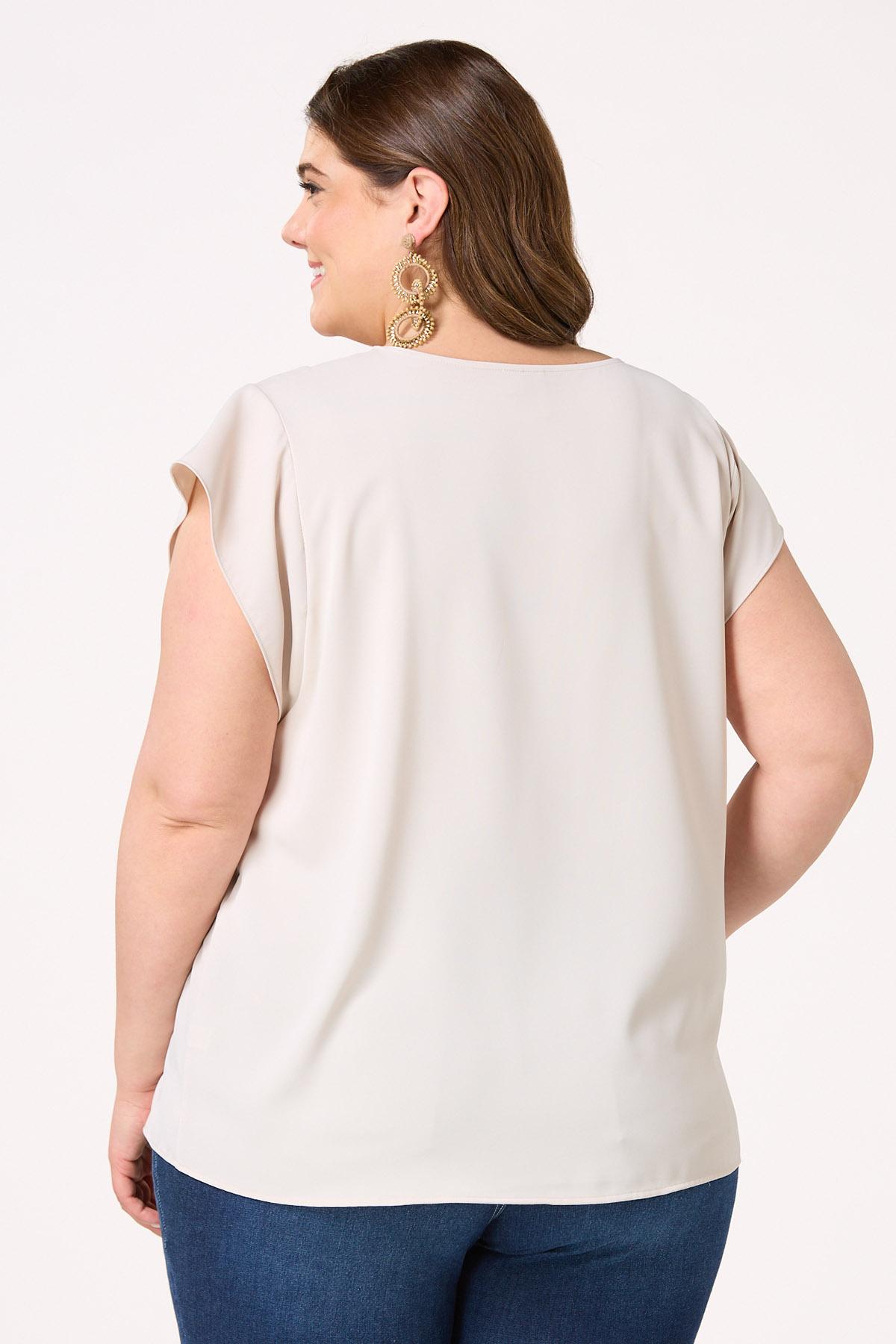 Plus Size Solid Cap Sleeve Top