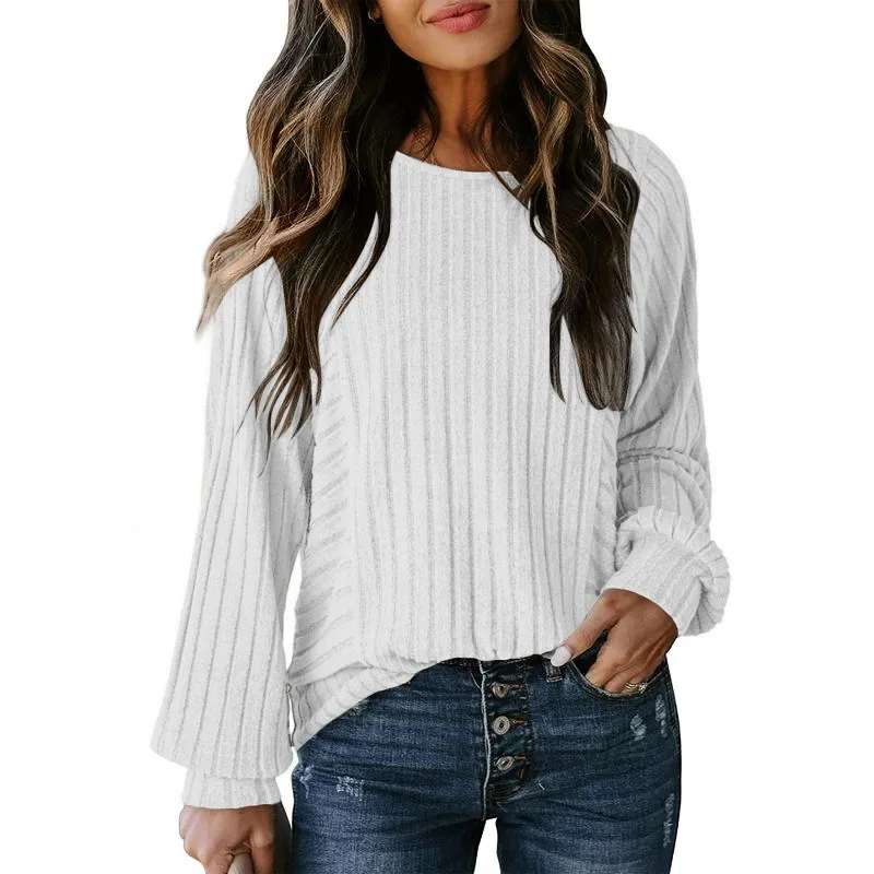 Womens Soft Long Sleeve Crewneck Shirts Fall Casual Loose Fit Knit Tops Blouses