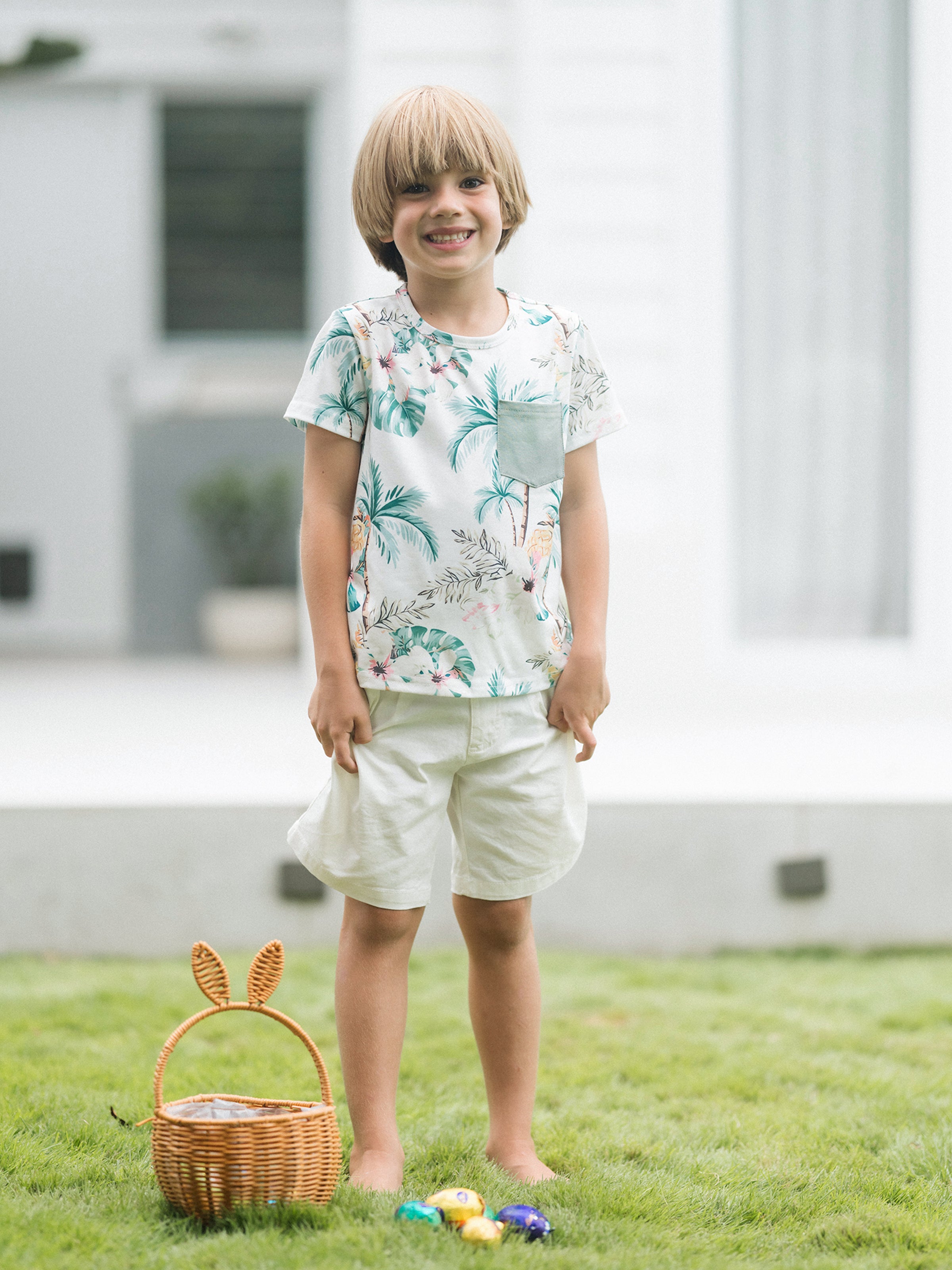 Family Matching Tropical Print Outfits Mommy & Me Tank Dress & Dad/Kids Cotton T-Shirt Set
 Green