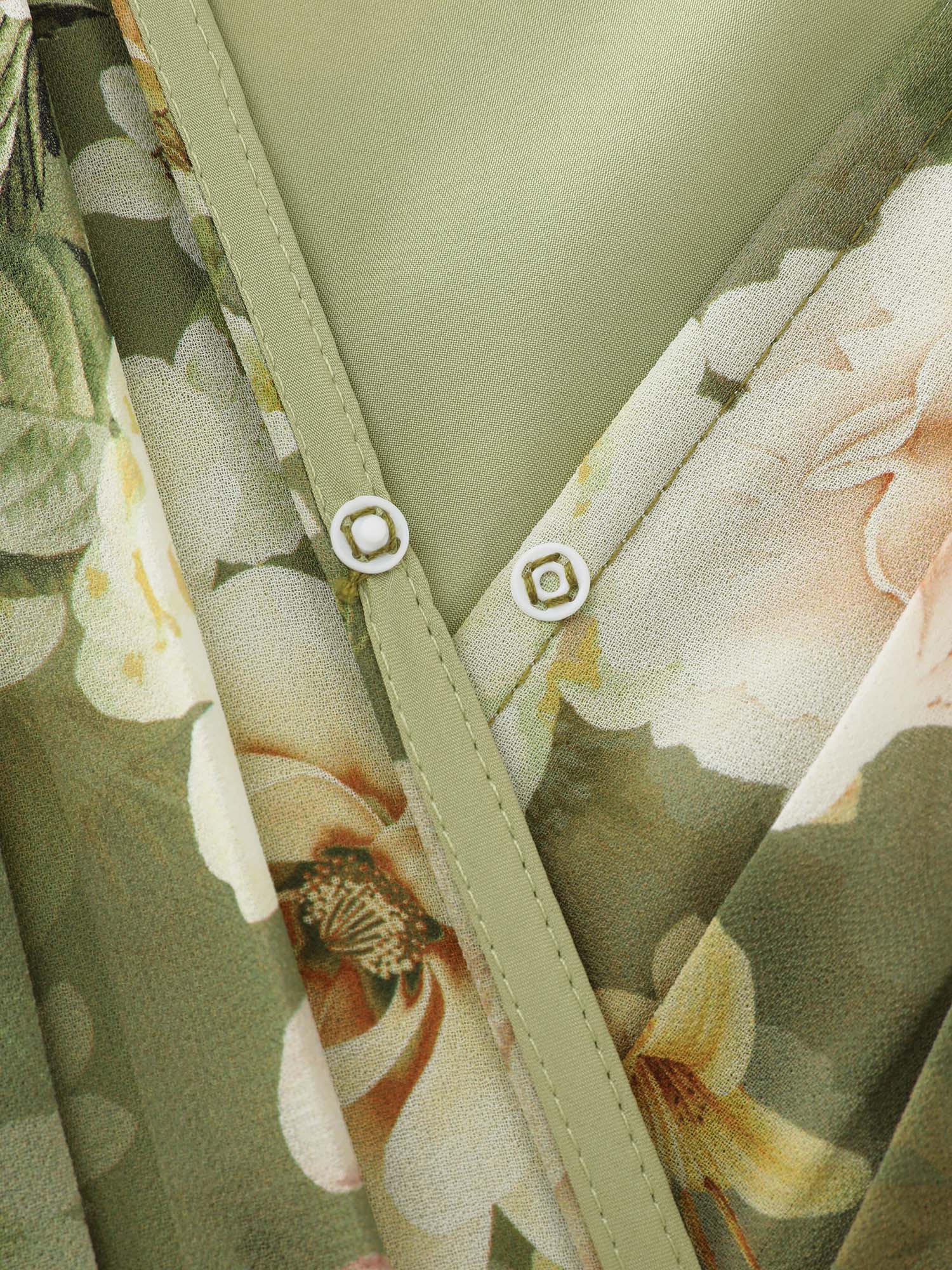 Large Floral Print Waist-Tie Tiered Maxi Dress