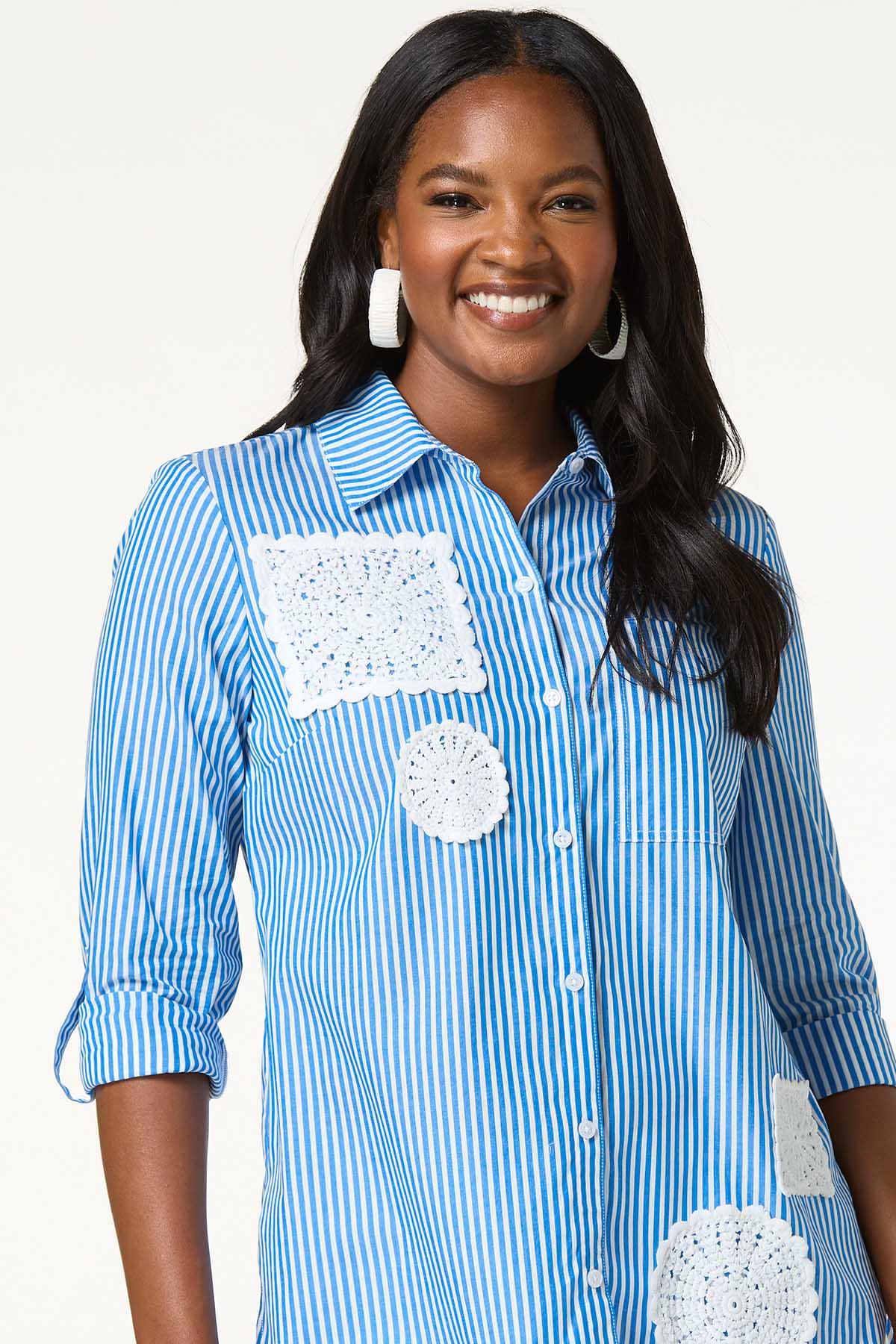 Stripe Crochet Medallion Shirt