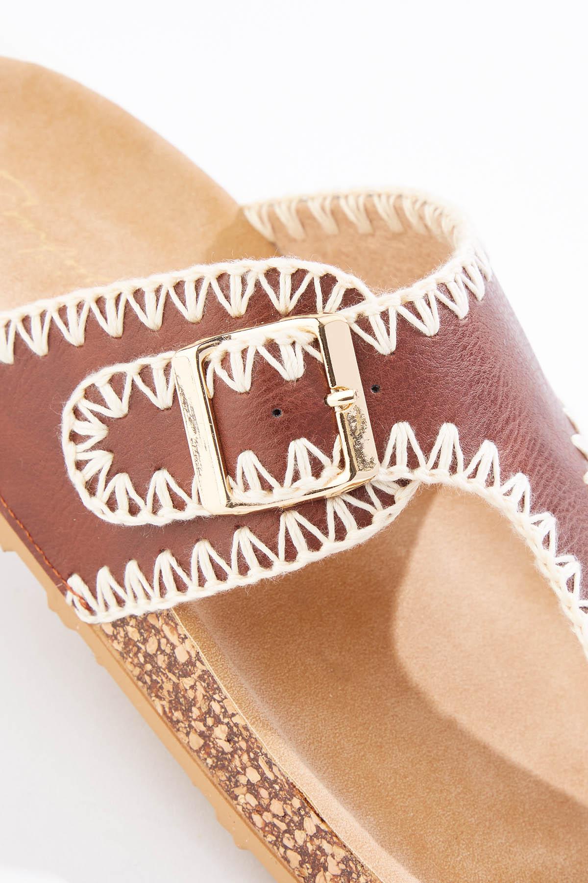 Whipstitch Thong Buckle Strap Sandals