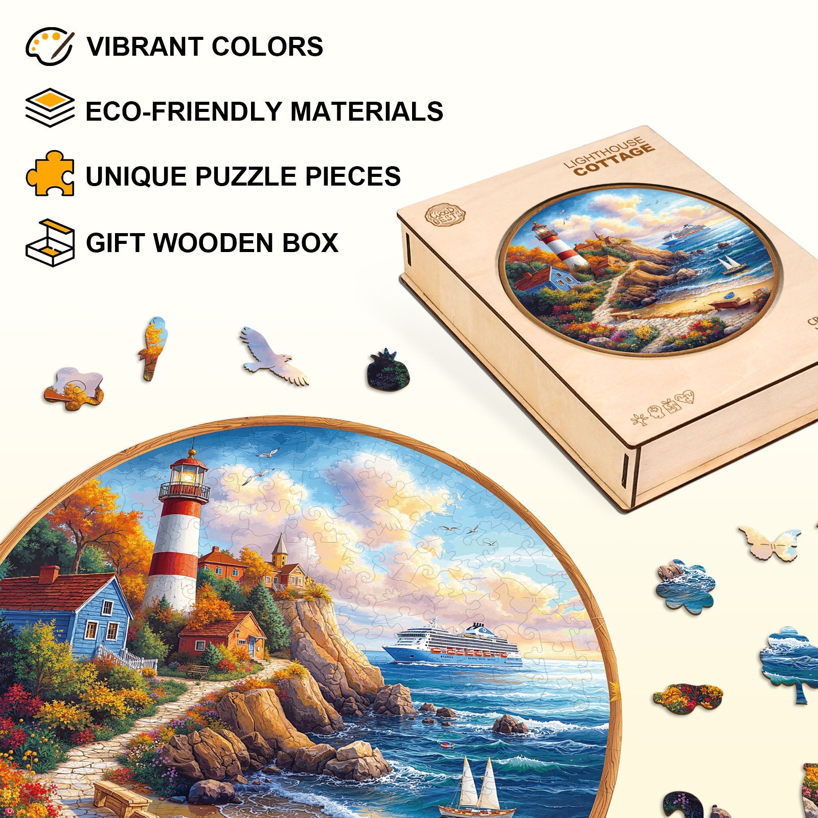 Lighthouse Cottage Wooden Jigsaw Puzzle