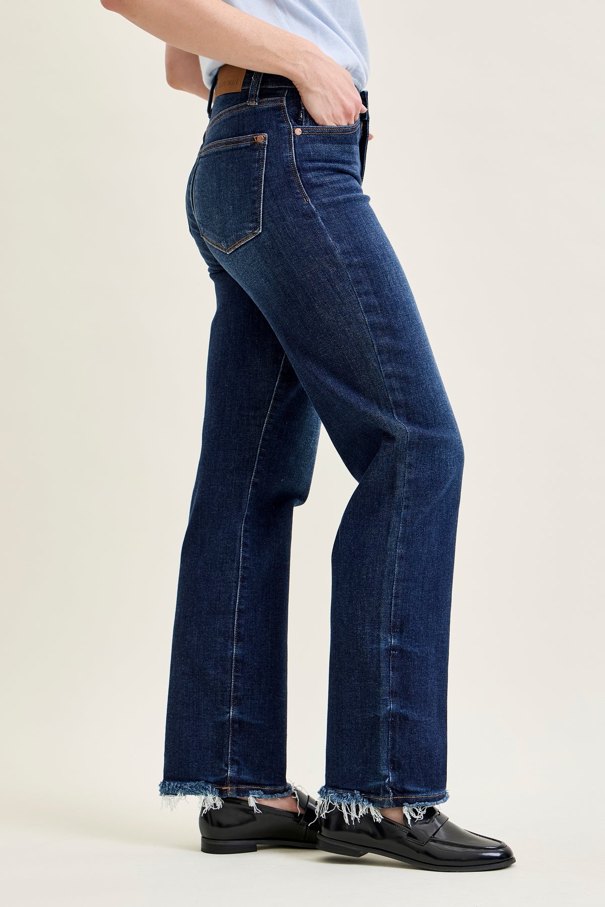 Selena Mid Rise Straight Leg with Fray Hem