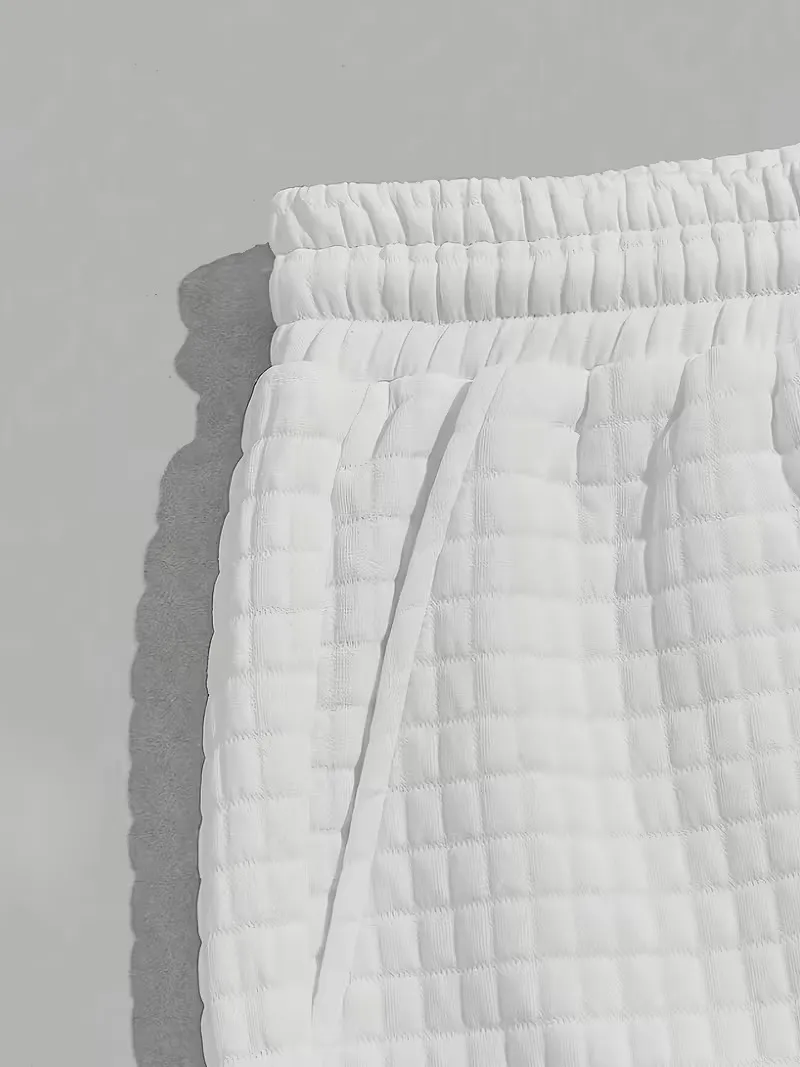 Men's Waffle Knit Shorts - Elastic Drawstring Waist Casual Summer Shorts with Stretch