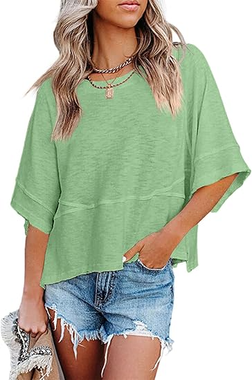 ✨2026 Hot Sale✨Women's Summer Casual Crewneck Batwing Half Sleeve T-Shirt