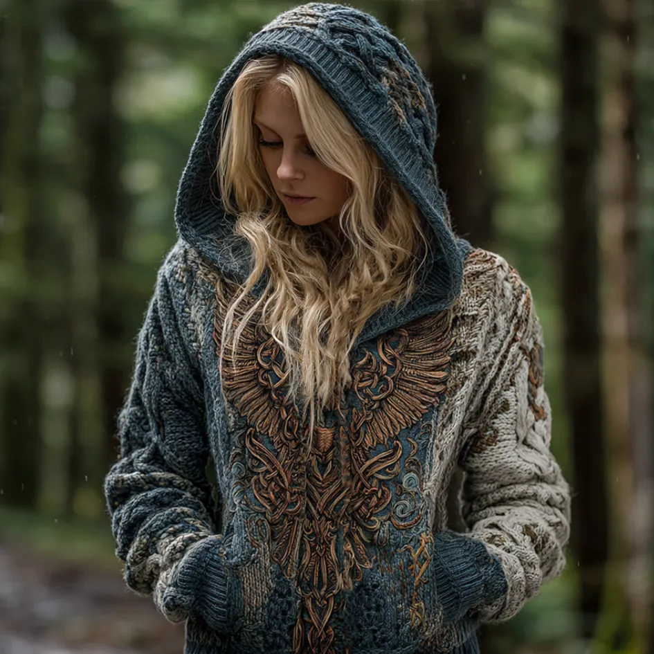 Women's Viking-style Winter Warm Hooded Knitted Sweater