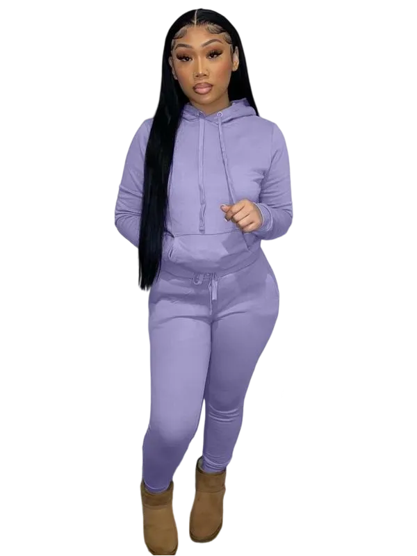 Women's drawstring hoodie and pocket sweatpants two-piece set